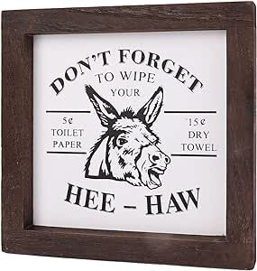 Framed Western Bathroom Decor,Funny Donkey Bathroom Signs,Farmhouse Decoration Sign for Bathroom,Modern Rustic Decor for Toilet Restroom Shelf(8 * 8in)