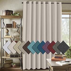 H.VERSAILTEX Room Darkening Linen Curtain for Bedroom/Living Room Extra Wide Blackout Curtains 100 x 84 Inches for Patio Glass Door, Primitive Textured Thick Linen Burlap Look Fabric, Ivory