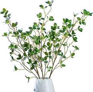 3Pcs 43.3" Faux Ficus Twig Artificial Branches with 120 Leaves Greenery Stems Fake Plants for Vase Home Decor Indoor