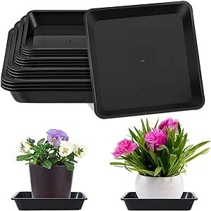 12 Pcs Plant Tray, 6 8 10 12 Inch Durable Square Plant Saucer, Heavy Duty Plant Water Tray Black Plant Pot Saucers for Indoor Outdoor Garden Plants
