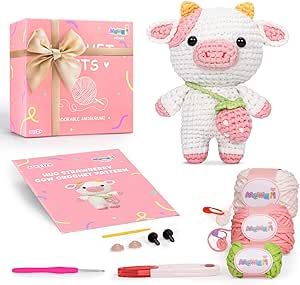 Crochet Kit for Beginners, Complete DIY Kit Animals with 40%+ Pre-Started Tape Yarn Step-by-Step Video Tutorials for Adults Kids