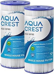 AQUACREST FXHSC Whole House Water Filter, Replacement for GE® FXHSC, GXWH40L, GXWH35F, American Plumber W50PEHD, W10-PR, Culligan® R50-BBSA, 5 Micron, 10" x 4.5", High Flow Sediment Filters, Pack of 2
