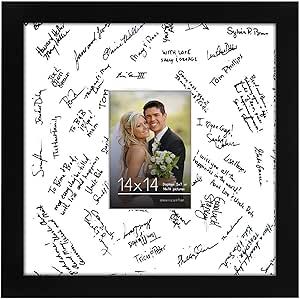 Americanflat 14x14 Black Wedding Signature Picture Frame - Use as 5x7 Picture Frame with Mat or 14x14 Frame without Mat - Wedding Picture Frame with Shatter Resistant Cover