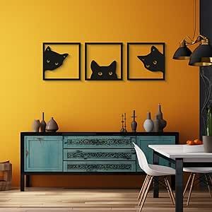Black Cats Wall Decor, Unique wall art, Cat Lover Wall Decor, 3 Black Cute Cats wall art, Interior Geometric Design, Cat Lovers gift, Cat decor, Livingroom gifts