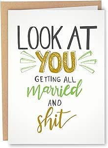Sleazy Greetings Funny Wedding Card For Marriage Engagement - Adult Humor Dirty Wedding Congratulations Card (Married And Shit)