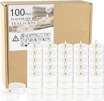 100 Pcs Unscented Tealight Candles in Clear Cup,Smokeless Candles in Bulk,for Weddings Birthday Festival Anniversaries,3.5 Hour Burn,White