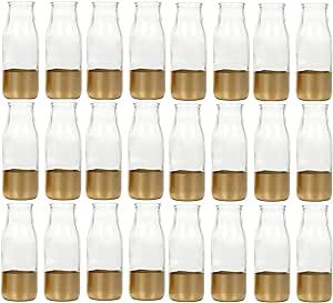 Hosley® Set of 24 Glass Gold Dip Glass Bottles, 5.25" High Elegant Gold-Dipped Design for Stylish Home Decor Versatile Floral Display Wedding and Event Accents Sophisticated Interior Decor Accessories
