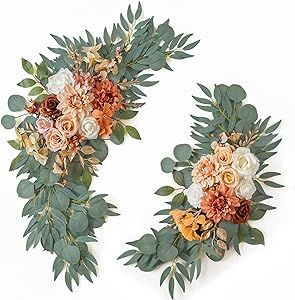 ponatia Wedding Arch Flowers(Pack of 2), Artificial Burnt Orange Wedding Flowers for Wedding Welcome Signs Decorations and Arch Flowers for Wedding Ceremony Reception (Burnt Oragne)