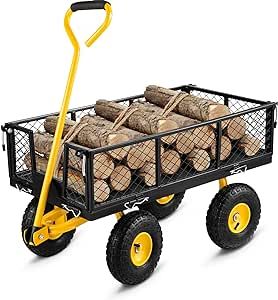 VEVOR Steel Garden Cart, Heavy Duty 500 lbs Capacity, with Removable Mesh Sides to Convert into Flatbed, Utility Metal Wagon with 180° Rotating Handle and 10 in Tires, Perfect for Farm, Yard