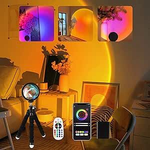 [Upgraded] Smart 16 Colors LED Sunset Projection Lamp APP and Remote Control(Include USB Charger) 360 Degree Rotation Sunlight Lamp Photography/Party/Home…