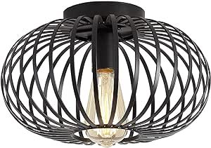 Modern Black Flush Mount Light Fixture Industrial Metal Cage Semi Flush Mount Ceiling Light for Hallway Living Room Kitchen Entryway Farmhouse