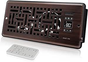 Super Quiet Register Booster Fan 4" x 10" - Intelligent Thermostat Control Vent Fan Booster - Cooling Heating Smart Register Vent - Wicker Design - Oil Rubbed Bronze