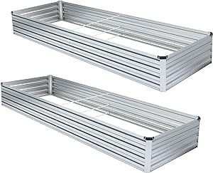 Meberam Galvanized Raised Garden Bed Kit 2PCS Set Outdoor Metal Elevated Plant Box for Vegetable (Galvanized,6x3x1ft)