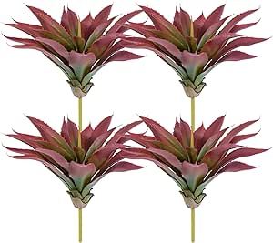 Veryhome Succulents Plants Artificial Aloe Plant, 12.5Inch Large Faux Succulents Unpotted, Premium Crafting DIY Greenery Decor for Indoor & Outdoor(4Pcs-Red)