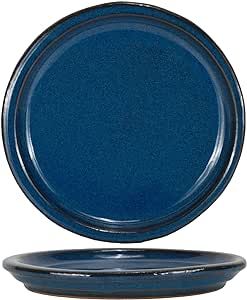 W&W Ceramic Plant Saucer - Plant Trays for Indoor Pots (Blue, 8 inches, 2 Packs)
