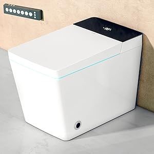 Luxury Square Smart Toilet - Auto Open Lid, Seat Heating, Modern Bidet Toilet Functions, Upgrade Your Smart Home Today (White-Black)