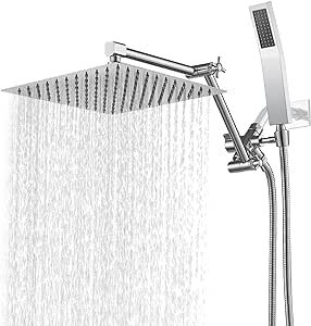 10 Inch (All Metal) Rain Shower Head With Handheld Spray, High-Pressure Rainfall Shower Head With Handheld Combo With 3-Way Diverter, Height/Angle Adjustable Extension Shower Arm(Chrome)