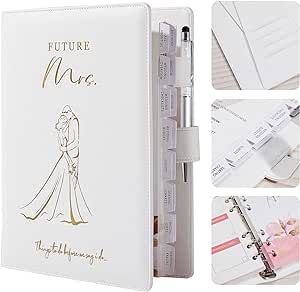 AW BRIDAL Best Engagement Gifts For Her Bride To Be Gifts?Future Mrs Leather Wedding Planner Book And Organizer For The Bride Wedding Planning Notebook Budget Planner Binder, 140 Pages, White