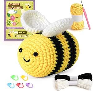 Crochet Kit for Beginners, Crochet Starter Kit with Detailed Instructions and Video Tutorials, Complete Crochet Animal Kit, Crochet for Adults Kids, Adorable Crochet Bee