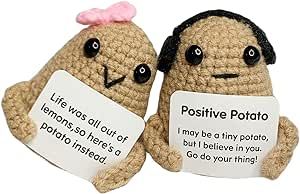 2pcs Positive Potato,Crochet Kit for Beginners with Step-by-Step Video Tutorials,Funny Gifts Crochet Kit Cheer Up Gifts for Christmas Birthday Cute Gifts(50%+ Yarn)