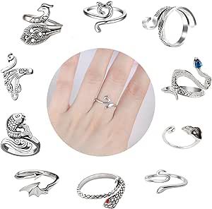 10 Pcs Crochet Ring - Adjustable Crochet Ring Finger Yarn Guide Knitting Tension Rings for Crocheting Cat Snake Yarn Ring for Women