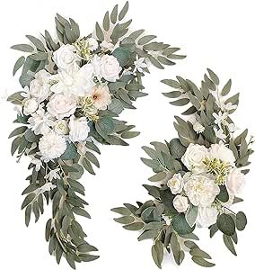 Artificial Wedding Arch Flowers Kit(Pack of 2) for Wedding Decor Ceremony and Reception Backdrop Decoration (White)