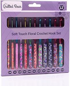 The Quilted Bear Crochet Hook Set - Premium Soft Grip Floral Crochet Hooks with Polymer Clay Handle 12 Hook Kit (2mm, 2.5mm, 3mm, 3.5mm, 4mm, 4.5mm, 5mm, 5.5mm, 6mm, 6.5mm, 7mm & 8mm)