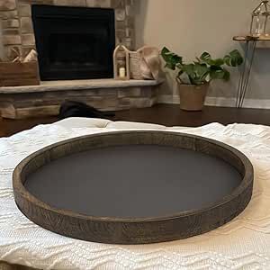 Rustic Farmhouse Wooden and Metal Decorative Tray 11.8" - Elegant Decor for Home and Events