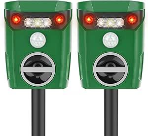 YARDefense Ultrasonic Solar Animal Repeller 2 Pack Outdoor Cat Repellent Motion Activated with LED Flashing Light Waterproof Squirrel Raccoon Skunk Fox Deer Repellent Device for Lawn and Garden
