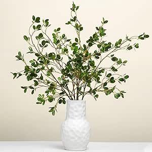 Artificial Greenery Stems Plants Faux Eucalyptus Leaf Greenery Branches Ficus Twig for Vase Office Kitchen Wedding Bedroom Outdoor (6Pcs, 43")