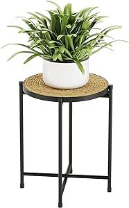 Bamworld Round Plant Stand Indoor Outdoor Metal Modern Plant Table Shelf for Small Spaces Elegant Flower Holder for Patio Balcony Garden