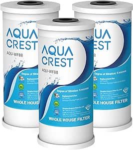 AQUACREST FXHTC Water Filter, Whole House Water Filter, Well Water Filter, Replacement for GE® FXHTC, GXWH40L, American Plumber W10-PR, Culligan® RFC-BBSA, W10-BC, Carbon Filters, 5 Micron, Pack of 3