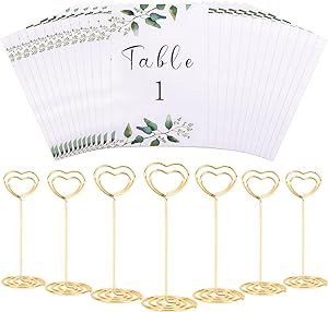 Ayfjovs 26 PCS Mini Table Number Holders with 4x6 Numbers Cards, Picture Stands Photo Holders, Gold Place Card Holders for Wedding Reception, Meetings, Baby Shower, Birthday Party(Gold)