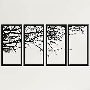 DEKADRON Metal Wall Art, Tree of Life 4 Pieces, Metal Tree Wall Art, Tree Sign, Metal Wall Decor, Interior Decoration, Housewarming Gift, 4 Panels Wall Hangings (47" W x 24" H / 120x60 cm)