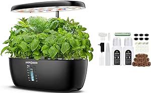 Hydroponics Growing System Garden Kit : 12 Pods Plant Germination Kit Herb Indoor Garden Growth Lamp Countertop with LED Grow Light Hydroponic Planter Grower Harvest Vegetable Lettuce Black