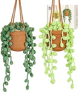 Crochet Kit for Beginners, Amigurumi Crocheting Animals Kits w Step-by-Step Video Tutorials, Knitting Starter Pack for Adults and Kids, 2 Hanging Plant Familly (40%+ Yarn Content)