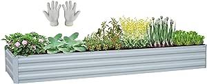 SONFILY Planter Raised Beds Raised Garden Bed for Gardening Garden Boxes Outdoor Metal Raised Garden Beds Galvanized Outdoor,8x2x1FT Galvanized Grey