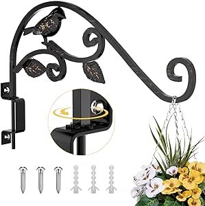 Plant Hangers Outdoor 15.15 inch Swivel Plant Wall Hanger, Sturdy Wrought Iron Hanging Plant Hooks, Hanging Plant Bracket Indoor&Outdoor for Bird Feeders, Planters, Lanterns, Wind Chime(Black)