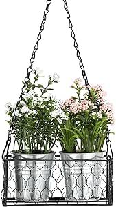 2Pcs Potted Artificial Plants, Small Fake Plants Bedroom Aesthetic Artificial Greenery Wall Decor with Hanging Metal Box, Faux Plants for Bathroom/Living Room/Table Centerpiece, White/Pink