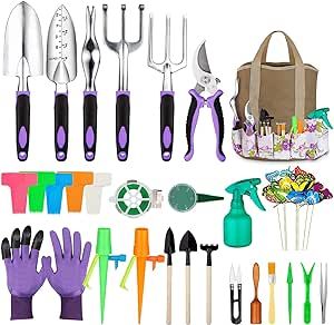 Tudoccy Garden Tools Set 83 Piece, Succulent Tools Set Included, Heavy Duty Aluminum Gardening Tools for Gardening, Non-Slip Ergonomic Handle Tools, Durable Storage Tote Bag, Gifts Tools for Women