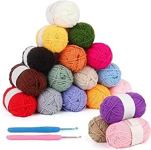 Coopay 25gx18 Colors Crochet Yarn Pack with Crochet Hooks (3mm+4mm), 1377yd Acrylic Yarn for Crochet Animal Kit, Multicolor Yarn Set 4ply Soft Yarn Kit for Beginners/Professionals