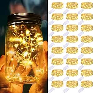 litogo 24 Pack Fairy Lights Battery Operated, 7ft 20 LED Waterproof Fairy String Lights Small Mini Light for Mason Jars Vases Table Centerpieces Wedding Decorations Christmas Tree, Warm White