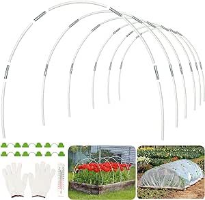 25 Pcs Greenhouse Hoops Garden Hoops for Raised Bed 5 Sets 7ft Long Grow Tunnel Hoop Row Cover Fiberglass Rods House Plant Support Stakes with Greenhouse Clamps