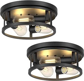 Farmhouse Light Fixtures Ceiling 2 Pack, 3-Lights 12 Inch Matte Black Kitchen Light Fixtures, Industrial Indoor Close to Ceiling Lighting for Hallway, Porch, Entryway (Bulb Not Included)