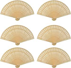 Sandalwood Fans- Baby Shower Gifts & Wedding Favors, Hand Held Folding Fans Wooden Openwork Personal Handheld Folding Fans for Wedding Party, Home Decorations Birthday Gift (48)