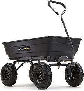 Gorilla Carts Poly Garden Dump Cart with Easy to Assemble Steel Frame, Camping Beach Wagon w/Quick Release System, 600 Pound Capacity, & 10 Inch Tires