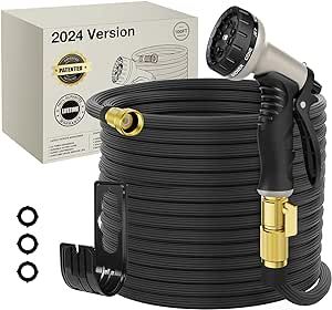 Lefree Garden Hose 100ft, Expandable Garden Hose Leak-Proof with 40 Layers of Innovative Nano Rubber,2024 Version/New Patented, Lightweight, Durable, No-Kink Flexible Water Hose (Black)