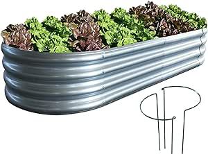 COATTOA Raised Garden Bed, Outdoor Galvanized Planter Boxes, Beds with Metal Plant Stakes, Large Stock Tank, for Vegetables 4?2?1ft