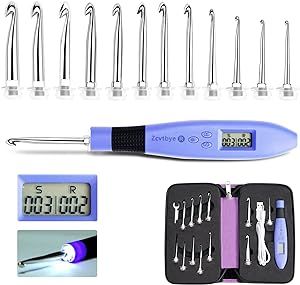 Counting Crochet Hook Set Digital, Crochet Kit with 12 Different Size Interchangeable Crochet Needle, Ergonomic Crochet Hooks with 2 Levels Led and Digital Stitch Counter for Crocheting and Knitting