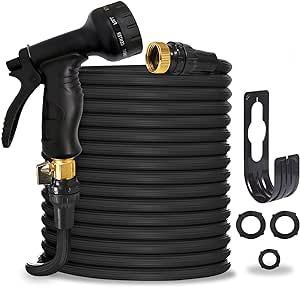Expandable Garden Hose 100Ft Water Hose, Flexible Retractable Water Hose Reusable, Solid Brass Fittings, Outdoor Lightweight Water Hose for Car washing, Garden watering, Orchard washing (Black)